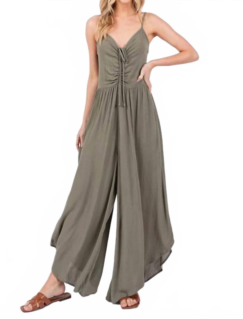 NEW FINAL TOUCH charolette ruched detail jumpsuit in olive
